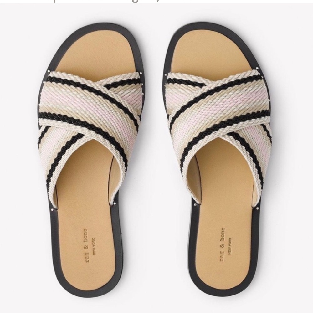rag & bone Cream and Black Braided Crossband Sandals